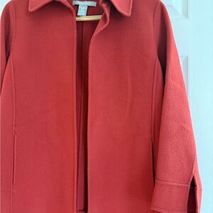 Coral Red Pea Coat with Prominent Collar and Relaxed Fit, 100% Wool, brand new
